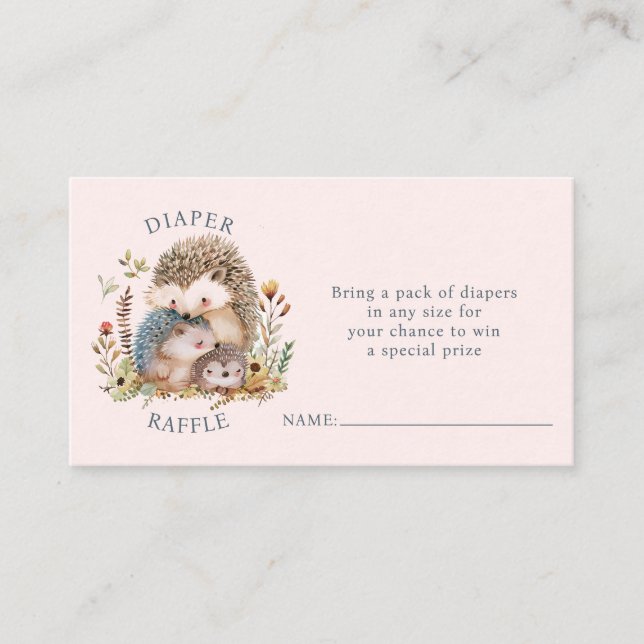 Hedgehog Family Baby Shower Rosa Diaper Raffle Tilläggskort (Framsida)