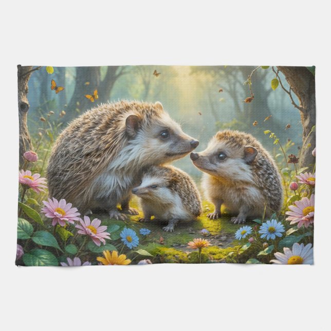 Hedgehog Family Kitchen Towel Kökshandduk (Horisontell)