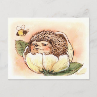 Hedgehog Flower Baby Watercolor Vykort
