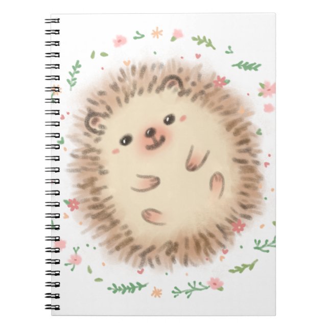 Hedgehog & Flowers Illustration Anteckningsbok (Framsidan)