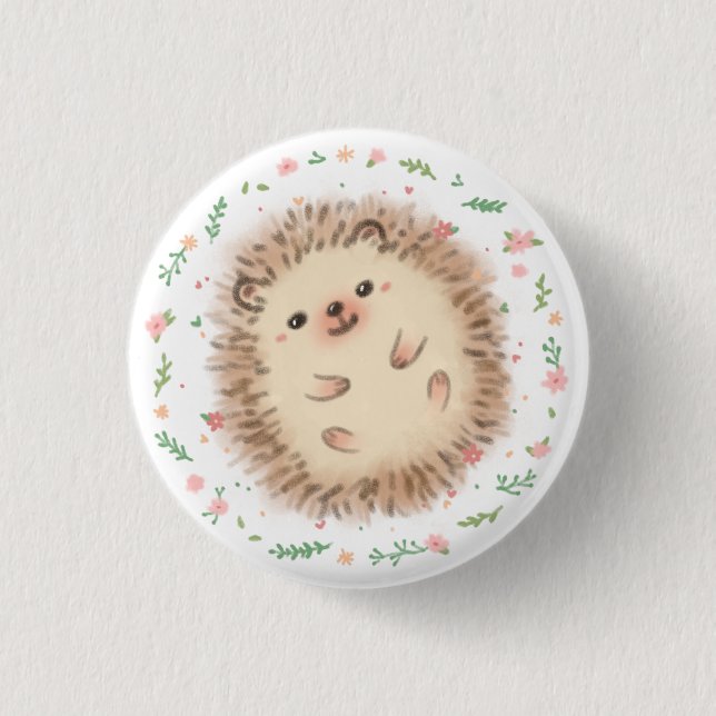 Hedgehog & Flowers Illustration Knapp (Framsida)
