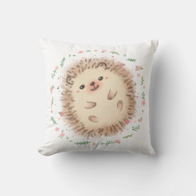 Hedgehog & Flowers Illustration Kudde (Framsida)