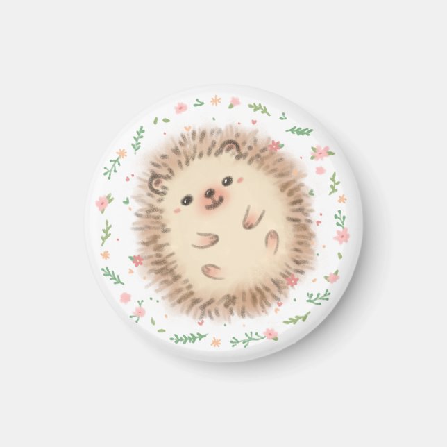 Hedgehog & Flowers Illustration Magnet (Framsidan)