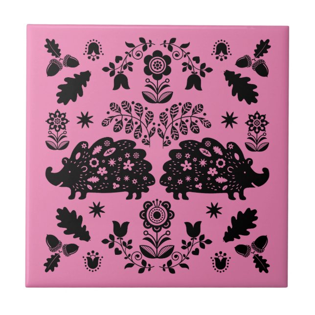 Hedgehog Folk Art Kakelplatta (Framsidan)