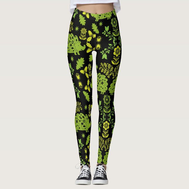 Hedgehog Folk Art Leggings (Framsida)