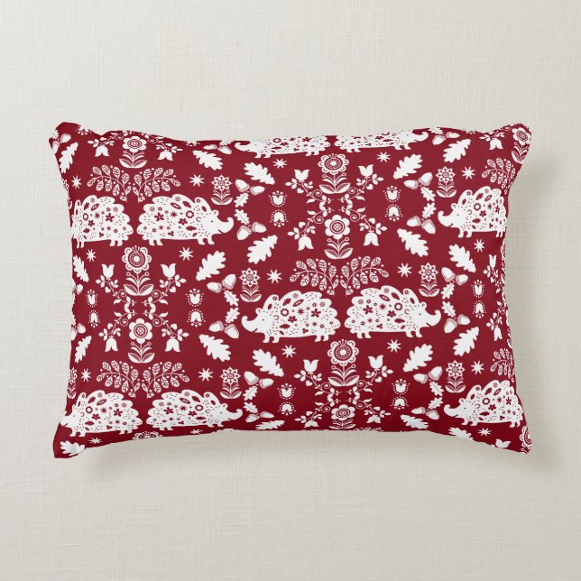 Hedgehog Folk Art Prydnadskudde (Framsidan)