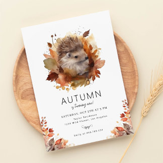 Hedgehog Forest Woodland - höstfödelsedag Inbjudningar