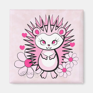 Hedgehog Girly Cute Rosa Magnet