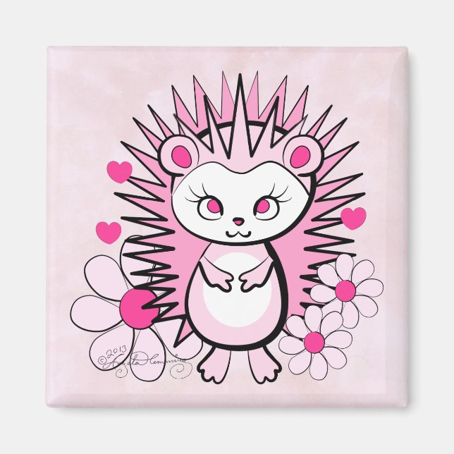 Hedgehog Girly Cute Rosa Magnet (Framsidan)