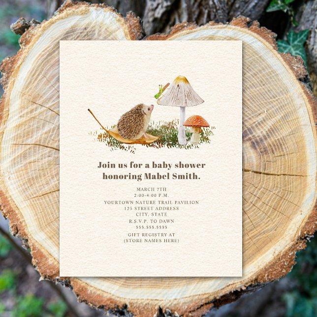 Hedgehog Grashopper Mushroom Woodland Baby Shower Inbjudningar (Skapare uppladdad)