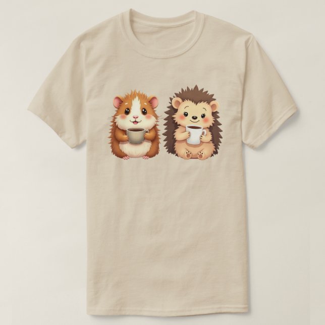 Hedgehog & Guinea Gris Koffee Gear - Exklusiv Pet T Shirt (Design framsida)