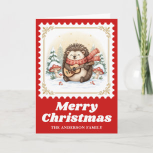 Hedgehog Guitar Retro Postage Frimärke jul Helgkort