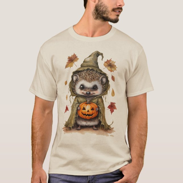 Hedgehog Halloween Fall | Cute Pumpkin & Autumn L T Shirt (Framsida)