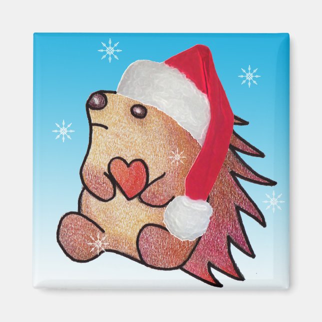 Hedgehog Hearts Santa Magnet (Framsidan)