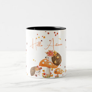 Hedgehog Hej Autumn Höst löv Två-Tonad Mugg