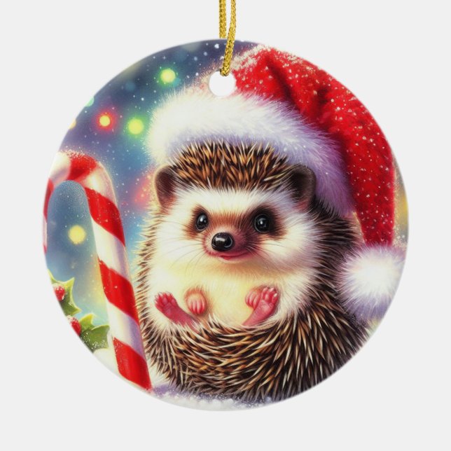 Hedgehog Helgdag Hedgie jul Julgransprydnad Keramik (Framsidan)