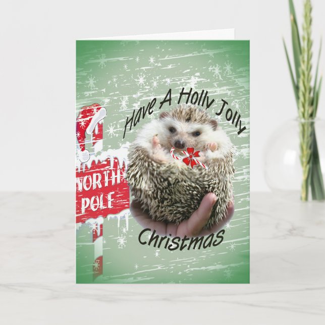Hedgehog holly jolly julafton helgkort (Framsida)
