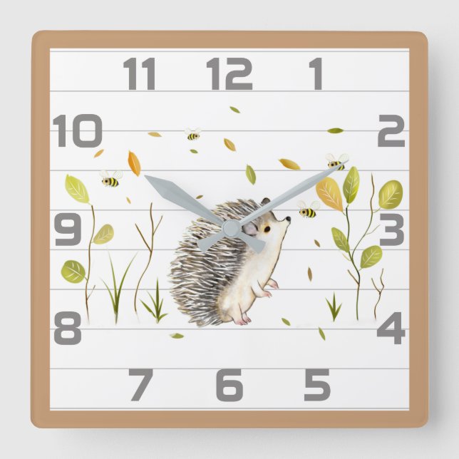 Hedgehog Home Decor Wall Clock Fyrkantig Klocka (Framsida)