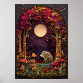 Hedgehog | Höstnattsskogskutout Art Poster