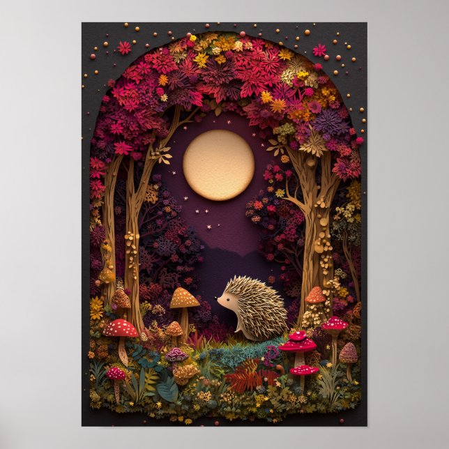 Hedgehog | Höstnattsskogskutout Art Poster (Framsidan)