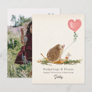 Hedgehog Hugs & Kisses Classroom Valentine Photo Vykort