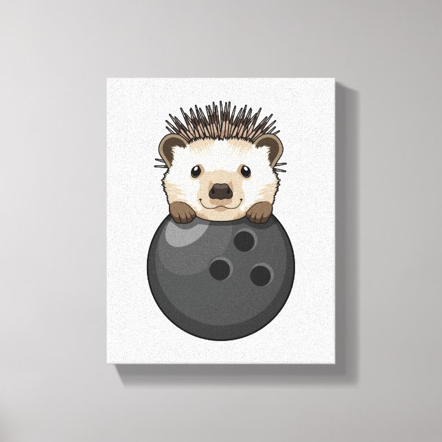 Hedgehog i Bowling med Bowling ball Canvastryck (Framsida)