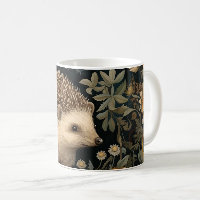 Hedgehog i Forest William Morris stil Kaffemugg (Framsida höger)