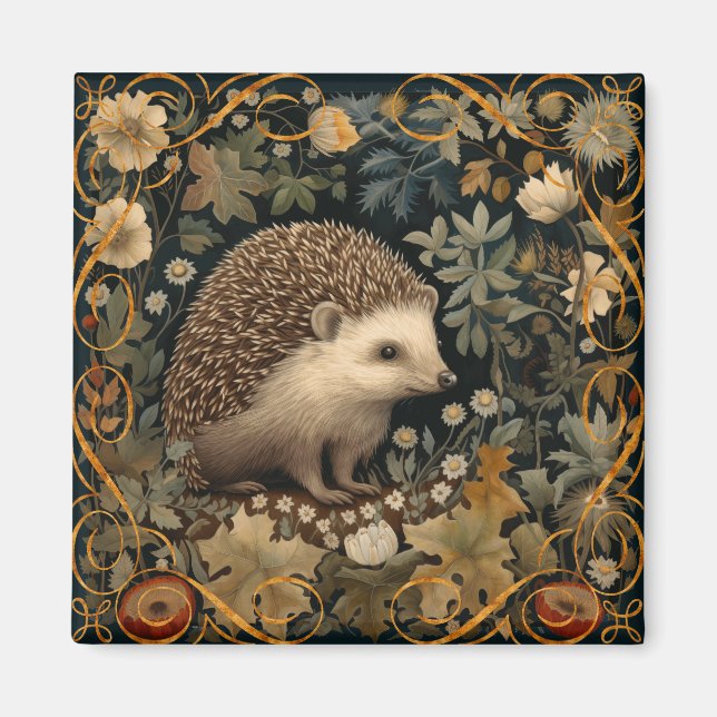 Hedgehog i Forest William Morris stil Magnet (Framsidan)