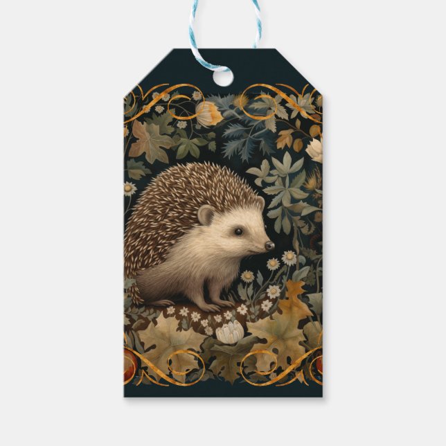 Hedgehog i Forest William Morris stil Presentetikett (Framsidan)