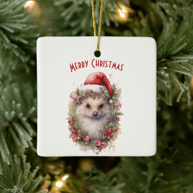 Hedgehog i jultomten Red Poinsettia jul Julgransprydnad Keramik (Träd)