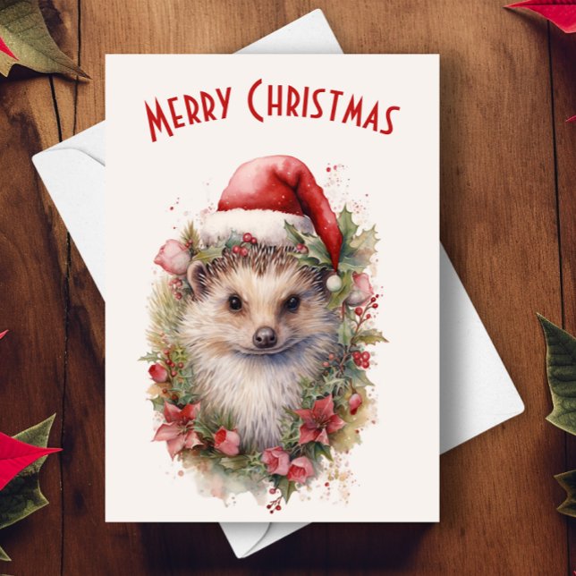 Hedgehog i jultomten Red Poinsettia jul Kort (Skapare uppladdad)