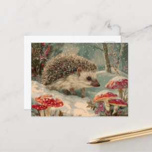Hedgehog i vinterskogen vykort