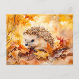 Hedgehog in höst löv vattenfärgsmålning vykort