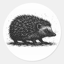 Hedgehog Ink Illustration — Black & White Creature Runt Klistermärke