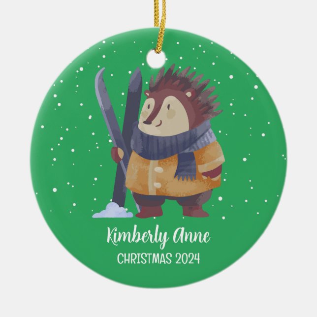 Hedgehog jul Animal Snowy Winter Helgdag Julgransprydnad Keramik (Framsidan)