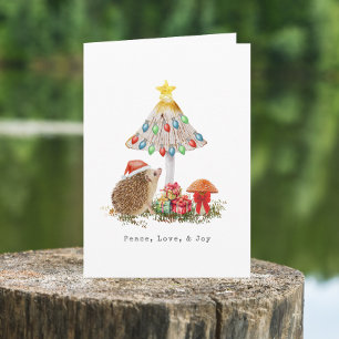 Hedgehog jul Helgdagars Woodland Mushroom Kort