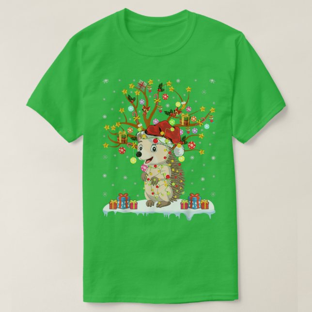 Hedgehog Julafton Lighting Träd Santa Hedgehog Chr T Shirt (Design framsida)