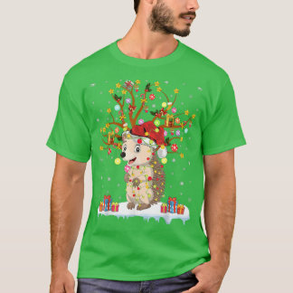 Hedgehog Julafton Lighting Träd Santa Hedgehog Chr T Shirt