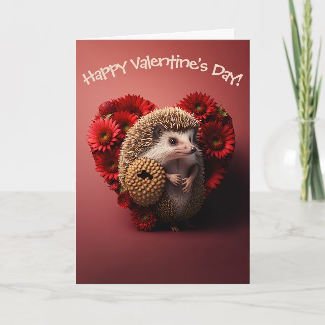 Hedgehog Kärlek med Flowers för Valentindagen Helgkort (Framsida)
