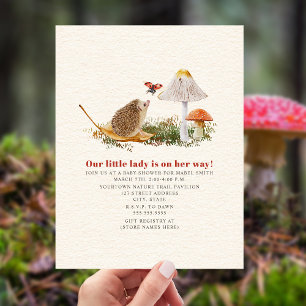 Hedgehog Ladybug Mushroom Woodland Baby Shower Inbjudningar