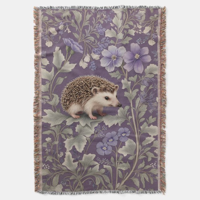 Hedgehog Lila William Morris Inspired Blommigt Filt (Framsidan Vertikal)