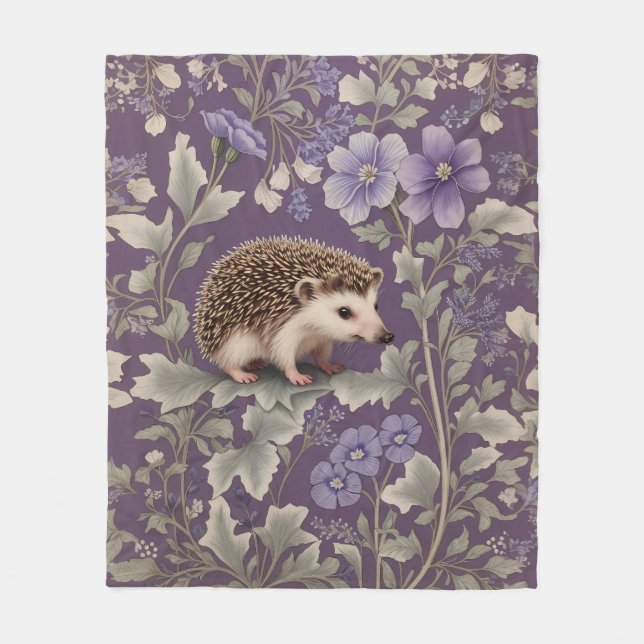 Hedgehog Lila William Morris Inspired Blommigt Fleecefilt (Framsidan)