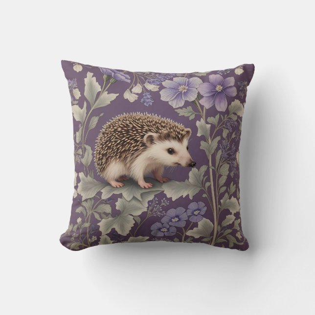 Hedgehog Lila William Morris Inspired Blommigt Kudde (Framsida)
