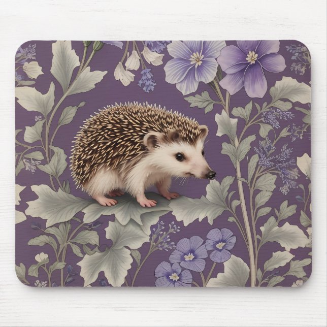 Hedgehog Lila William Morris Inspired Blommigt Musmatta (Framsidan)