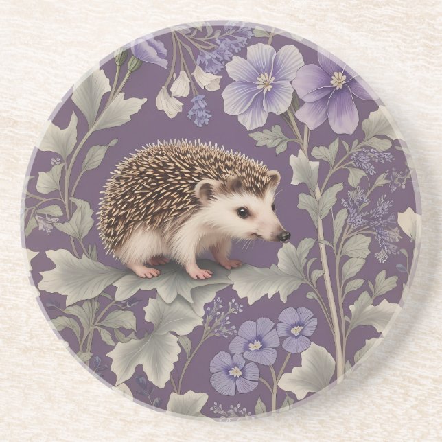 Hedgehog Lila William Morris Inspired Blommigt Underlägg (Framsidan)