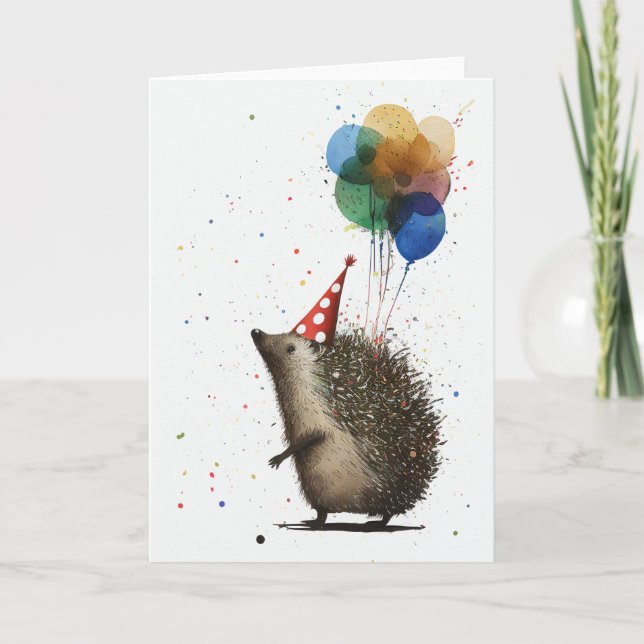Hedgehog med Balloons Folding Card Tack Kort (Framsida)