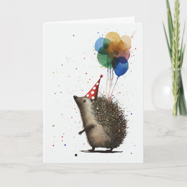 Hedgehog med Balloons Greeting Card Kort (Framsida)