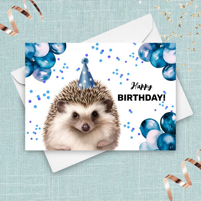 Hedgehog med Balloons och Party Hat Birthday Kort (Skapare uppladdad)