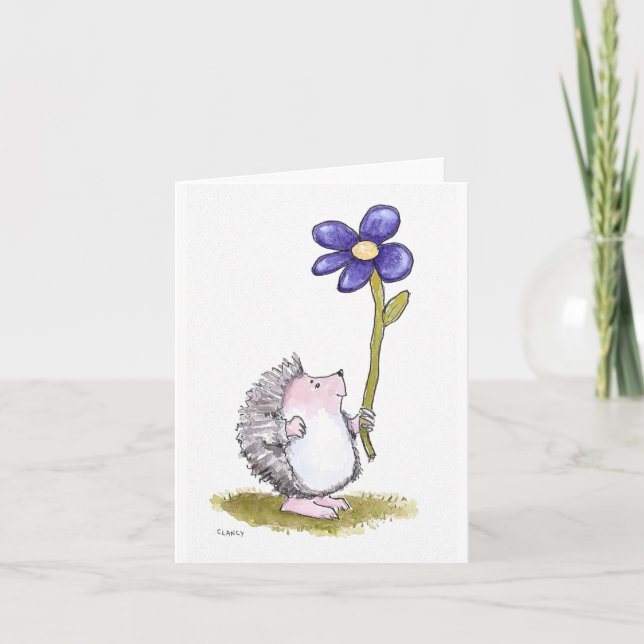 Hedgehog med blomma kort (Framsida)