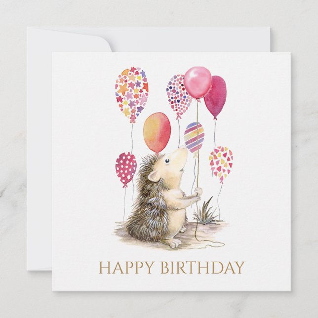 Hedgehog med rosa ballonger Grattis på födelsedage (Framsida)